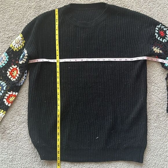 SHEIN Colorful Crochet Sleeve Black Sweater - Picture 5 of 8